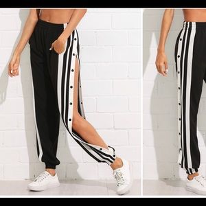 For The Republic Snap Button Striped Side Pants